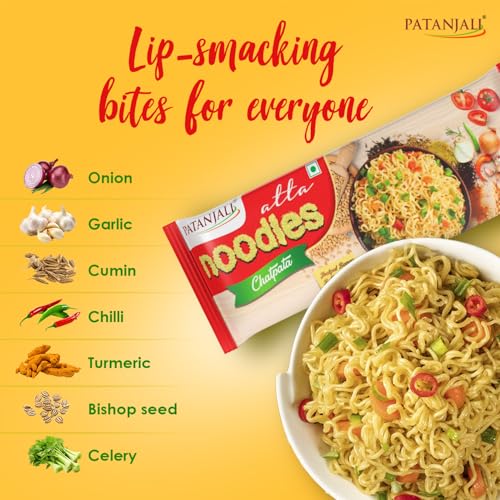 Image of Patanjali Atta Noodles,240 Gm /280 Gm Chatpata Flavor,Family Pack,Whole Wheat Vegetarian Instant Noodles(weight may vary)