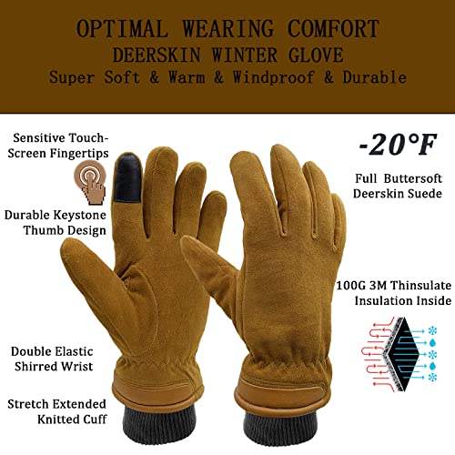 Skydeer Touch Screen Deerskin Suede Leather Warm Winter Gloves For Driving Running Cycling And Cold Weather Work (Sd8653T/L) #TOP1