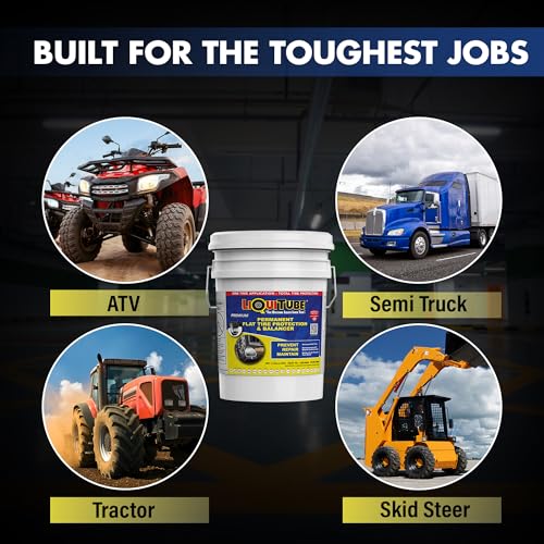 Image of Premium Heavy Duty Tire Sealant - Permanent Flat Tire Protection for Industrial On and Off Road Tires - Maintain Air Pressure, Balance - Seal Up to 3 /4 inch inch Punctures and All Slow Leaks (5 Gal)