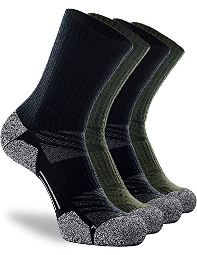CWVLC Women's Elite Hiking Crew Socks, 4-Pack Winter Warm Boot Socks for Hunting Ski Work Walking Outdoor Athletic, Full Cushion Moisture Wicking Heavy Soft Arch Compression, Medium, Blue Green