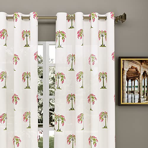 Image of BLOCKS OF INDIA Hand Block Printed Cotton Linen Daylight Door Curtain (Style 2, 7 Feetsemi Sheer, Grommet, Multicolor)