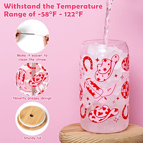 Nefelibata Western Cowgirl Beer Glass Can Cowgirl Hat Glass Cup Iced Coffee 16Oz With Bamboo Lid Metal Straw And Cleaning Brush Cowboy Boots Disco Drinking Glass Boho Preppy Coffee Decor Gift Idea #TOP4