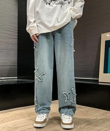 ​​Mens Y2K Star Jeans Streetwear High Waist Baggy Hip Hop Loose Fit Embroidery Harajuku Vintage Denim Jeans Pant4