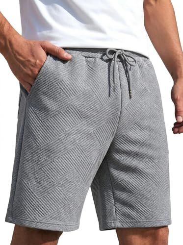 Halfword Pantalones Cortos Hombre Shorts Casual Tejido hasta la Rodilla Textura Gruesos Verano Cintura Elástica Bermudas Casa Gris XXXL