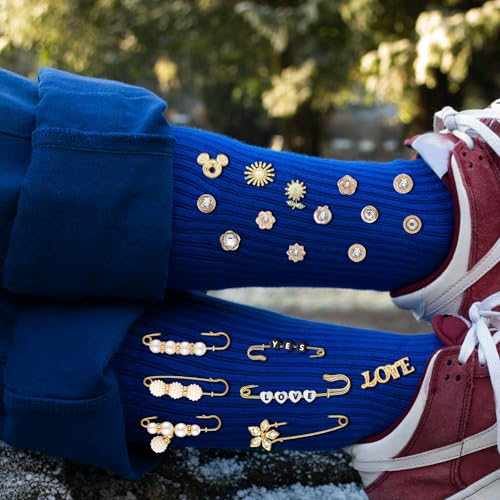 Image of 50-230pcs Charms for Socks Safety Pin Brooch Pins Gold Bling Sock Jewelry, Pearl Rhinestone Brooch Costom Style Pins Set(230)
