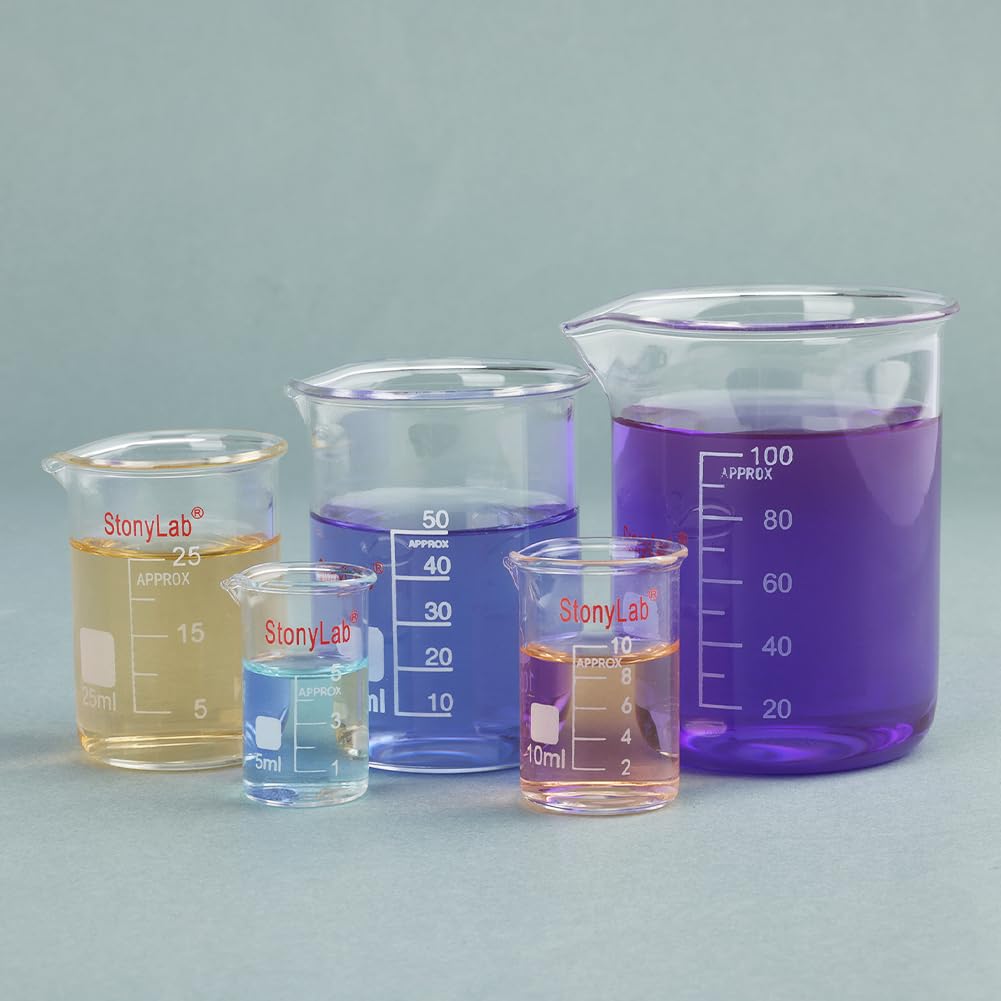 stonylab Graduated Glass Beaker Set, Borosilicate Glass Lab Beakers in 5 Sizes, 5 ml/10 ml/25 ml/50 ml/100 ml, Combo Pack — Amazon image 7