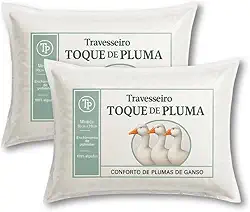 Kit 2 Travesseiro Toque de Pluma, 100% Algodão, Acabamento Sofisticado, Sensação Macia, 50x70cm, Abertura com zipér, Antialérgico, Toque de Pluma de Ganso, Modelo Hotel