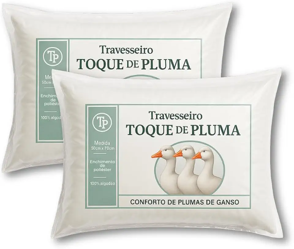 Kit 2 Travesseiro Toque de Pluma, 100% Algodão, Acabamento Sofisticado, Sensação Macia, 50x70cm, Abertura com zipér, Antialérgico, Toque de Pluma de Ganso, Modelo Hotel