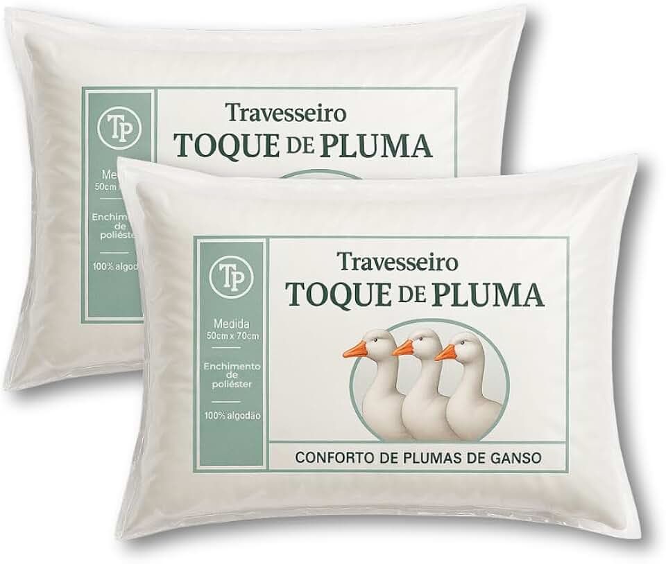Kit 2 Travesseiro Toque de Pluma, 100% Algodão, Acabamento Sofisticado, Sensação Macia, 50x70cm, Abertura com zipér, Antialérgico, Toque de Pluma de Ganso, Modelo Hotel