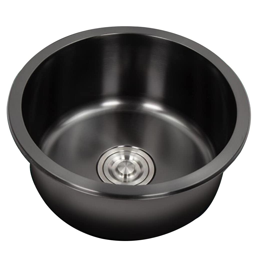 WIQUYBML Single Bowl Stainless Steel Round Sink Kitchen Basin RV Bar Mini Countertop Vegetable Easy To Clean, Save Space (Color : Black, Size 36 * 20cm)