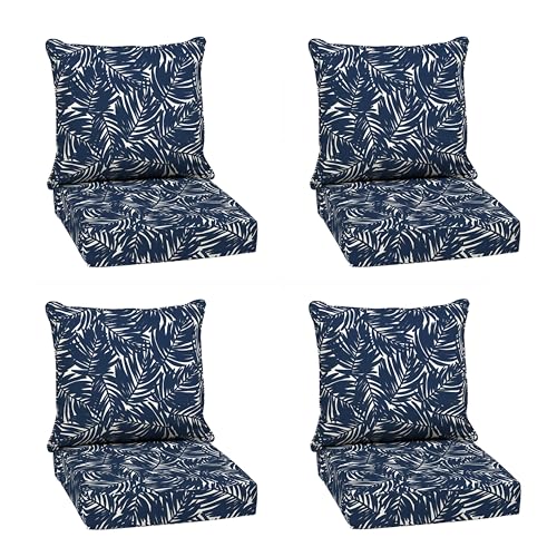 Image of Arden earthFIBER Outdoor Deep Seat Cushion Set, 4-Pack, 24 in x 24 in, Weather-Proof, Rain-Proof, Fade Resistant Patio Cushion for Chair, Sofa, and Couch Navy Blue King Palm