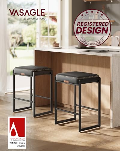 Image of VASAGLE EKHO Collection - Bar Stools Set of 2, Counter Height Bar Stools, Synthetic Leather with Stitching, Mid-Century Modern Counter Stools, 26-Inch Tall, Home Bar, Ink Black ULBC086B01V1