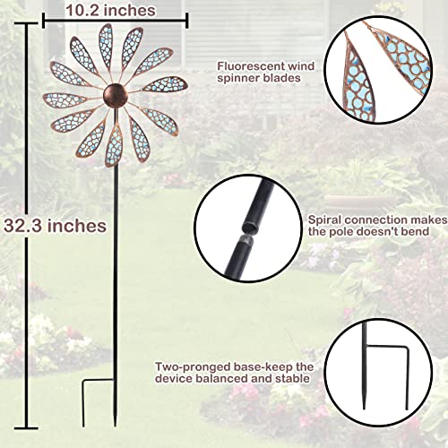 Image of DREAMYSOUL Outdoor Wind Spinner 33 inch Metal Wind Sculpture Waterproof Fluorescence Wind Spinners for Garden Patio Lawn Decoration