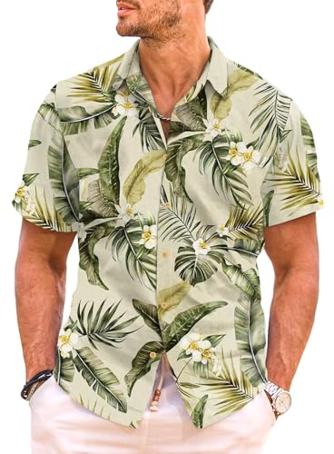 Meilicloth Hawaii Hemd Männer Funky Hawaiihemd Herren Kurzarm Sommer Urlaub Aloha Bedruckter Strand Beilaufig Hawaii Shirt Bügelfrei Button Down Unisex C Khaki XL