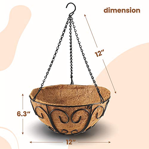 Cabasaa 2 Pack Metal Hanging Planter Basket With Coco Coir Liner Chain Round Wire Plant Holder Flower Pots Hanger Garden Decoration Porch Decor Watering Hanging Baskets Indoor Outdoor (12 Inch New) #TOP2