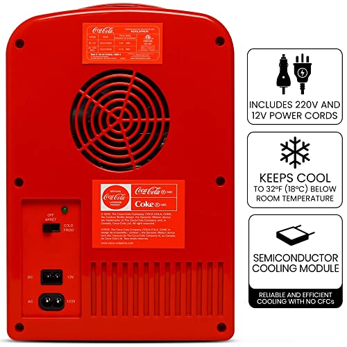 Coca-Cola-Mini-Fridge-4-Liter6-Can-Portable-FridgeMini-Cooler-Refrigerator-for-Food-Beverages-Drinks-Cosmetics-Skincare-For-Home-Bedroom-Office-Dorm-Car-Boat-AC-DC-Plugs-Included-Red-Coke-Bottle