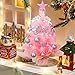 Small Mini Christmas Tree Pink with 50 LED Lghts 24 Inch /2FT Tabletop Artificial Christmas Tree Decorated Gift Boxes and Hanging Ornaments for DIY Christmas Decoration