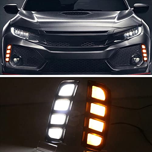 Riloer 2pcs LED DRL Car Daytime Running Light Compatible with Honda Civic Type R 2016-2020 Yellow White Turn Signal Light Fog Lamp