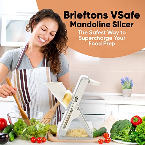 Brieftons Safe Mandoline Slicer For Kitchen, Injury-Free Design, 3 Cutting Modes & 2 Thickness Levels To Slice, Dice, Chop, Julienne Vegetables, With Container/Lid, Cleaning Brush & 5 Recipe Ebooks #TOP6