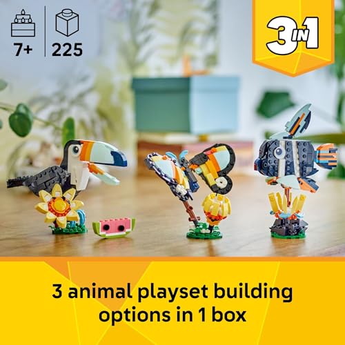 Image of LEGO Creator 3 in 1 Wild Animals: Tropical Toucan Building Toy for Kids- Jungle Building Blocks & Learning Toy for Girls & Boys, Ages 7+ - Build 3 Animal Toys in 1 Set - Gift for Birthdays - 31173