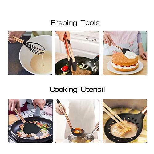 Kit d'ustensiles de cuisine en silicone anti-adhésif avec poignée en cuivre 8-piece set without storage bucket cuivré