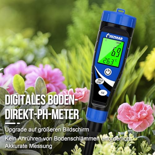 UIUZMAR Boden pH Messgerät, Elektronisches pH Meter für Pflanzen, pH Tester für Boden und Wasser, Digitales pH Wert Messgerät für Pool, Zimmerbepflanzung, Gartentöpfe, Fleisch, Wein, Joghurt, Soßen
