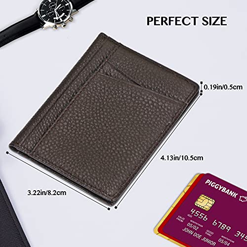 Image of Unaone Slim Minimalist Wallet - Premium Leather RFID Blocking Front Pocket Wallets with 8 Card Slots and 2 ID Window, Dark Coffee