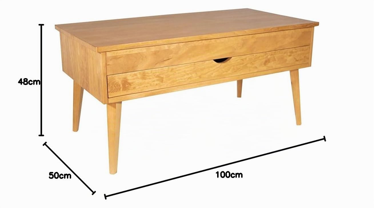 LoMasCasa - Mesa de Salon de Centro Colección Sonka Elevable con Cajón Deslizante de Madera Natural Maciza Disponible en Color Madera de Cerezo con Pata Conica - 100x50x48 cm