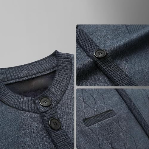 Autumn Winter Men's Fleece Lined Round Neck Warm Button Thick Knit Cardigan3