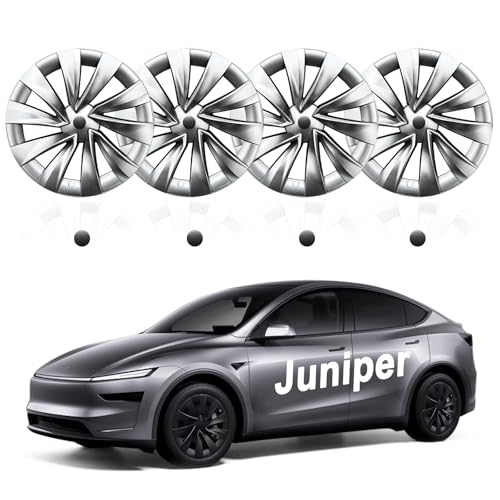 Hubcaps for Tesla Model Y Juniper 2025 2026, 20 Inch Wheel Covers with Center Caps, Cross-Spoke Design Rim Protectors, Easy Clip-On Installation, for Model Y Juniper Accessories (Silver) by Tlyard - Used condition - US$52.95