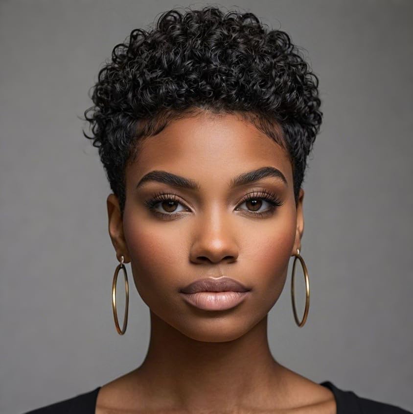 Nicelatus Short Afro Curly Haircuts For Women African American Short Wigs For Black Women Short Black Curly Hairstyle Short Black Wig