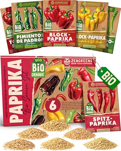 ZenGreens® - Bio Paprikasamen im 6er Set - 6 Paprika Samen für den einfachen Anbau im Garten, Balkon oder Hochbeet - Pflanzensamen - Saatgut