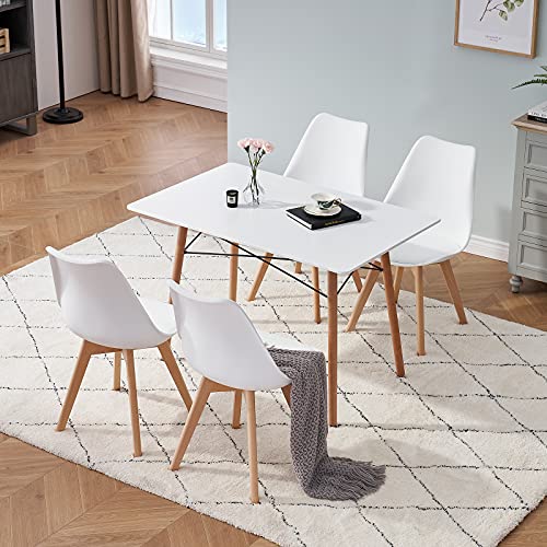 GrandCA HOME Juego de Mesa de Comedor y Sillas, 1 Rectangular Mesa y 4 Sillas, Nórdico Sillas, Mesa de Cocina con Sillas (Blanco)