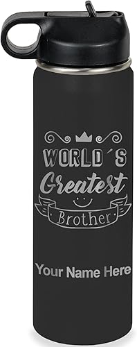 Miniatura 19 de LaserGram Botella de agua personalizada, World's Greatest Brother, acero inoxidable de doble pared aislada al vacío con popote superior, regalo