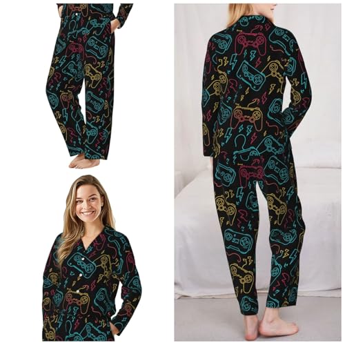Image of Women'S Long Sleeve Pajama Set Soft Loungewear Button-Down Top & Elastic Waist Pants S- 2XL