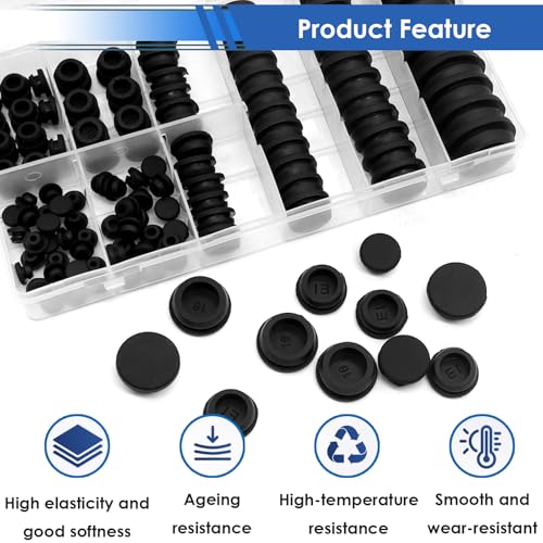 Image of smseace 100Pcs Rubber Plugs for Round Holes Set - 7-Sizes 1 /5 inch 1 /4 inch 5 /16 inch 3 /8 inch 1 /2 inch - Versatile Assorted Rubber Plugs for Furniture, Office, and Kitchen