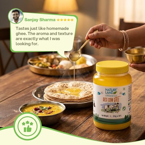 Image of Natureland Organics Premium Cow Ghee 1Ltr - 100% Organic Indian Cow Ghee - Billona Ghee 1ltr