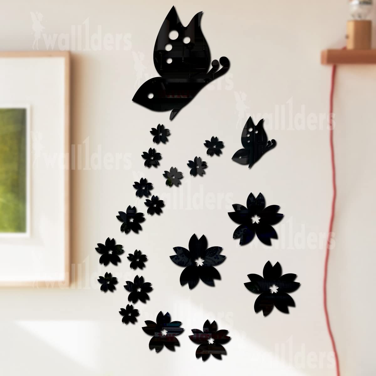 Wall1ders 21 Butterfly Flower, Mirror Stickers for Wall, Acrylic Mirror Wall Decor Sticker, Wall Mirror Stickers, Acrylic Stickers, Wall Stickers for Hall Room, Bed Room, Kitchen. (Black) (B09NSVGCG2) Amazon Price History, Amazon Price Tracker