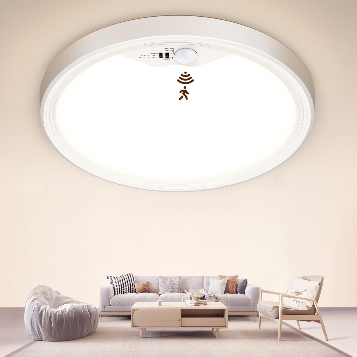 NIBSHOOM plafon led techo 3000K/4000K/6500K,2PCS luz led con sensor de movimiento 18W/1800LM/IP44 Impermeable lampara techo para Pasillo Escalera Balcón Garaje Baño Ø22cm