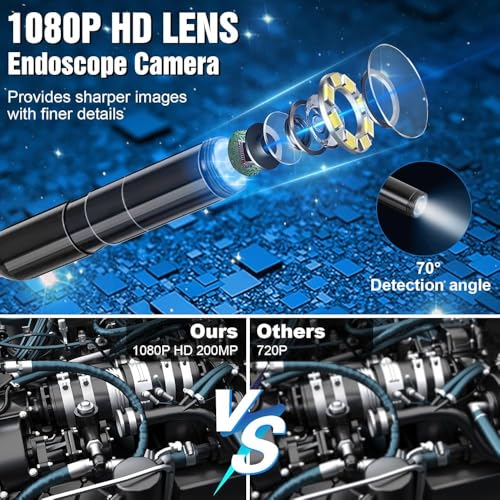 Image of securinnov 2M HD Endoscope Borescope with Semi-Rigid Cable - Waterproof Snake Camera Designed for High-Resolution Close-Up Inspection in Hard-to-Reach Areas (2m endoscop)