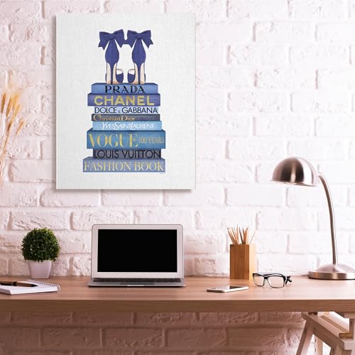 Image of Stupell Industries 'Blue Bow Heels on Bookstack'| Canvas Art | Stupell Industries | 36 x 48 Inches, Easy to Hang and Sturdy, Made in USA, by Amanda Greenwood