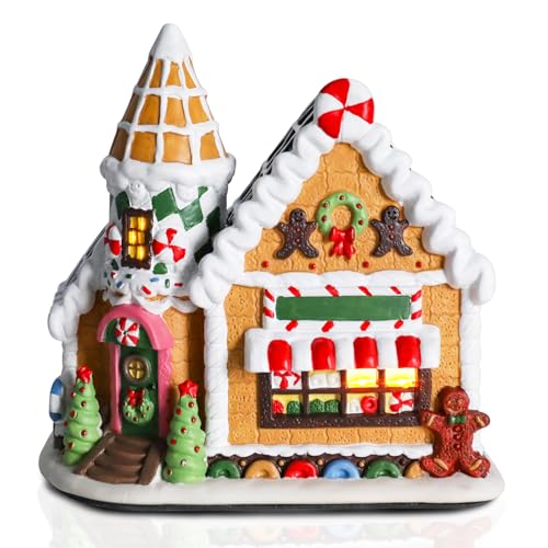 Christmas Gingerbread Village House - Hand-Painted Ceramic House With LED Lights for Christmas Decor