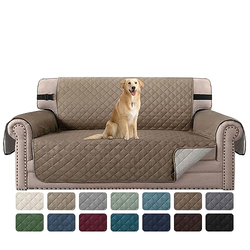 Funda de sofá, protector de sofá para perros y mascotas, antideslizante, protector de sofá biplaza de gran tamaño, ancho del asiento de hasta 54 pulgadas, funda reversible para muebles con correas de
