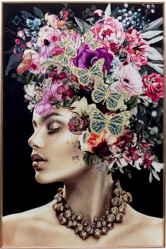 Kare Design Muse Glamour Tableau Multicolore 120 x 80 cm Encadré Impression Photo Verre avec Strass Salon