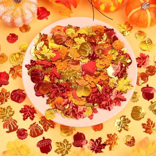 Image of FOIMAS Fall Table Confetti,Thanksgiving Metallic Confetti Maple Leaves Pumpkin Foil Confettis Sequin for Fall Thanksgiving Harvest Party Decoration Supply
