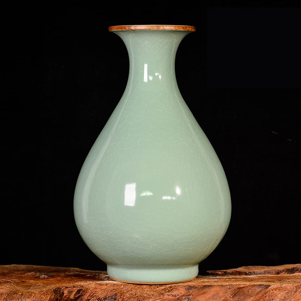 asdchZen Jingdezhen Ceramics Borneol Glaze Crack Ceramic Vase Flower Arrangement Chinese Living Room Vestibule Tv Cabinet Decorations Free Base,C