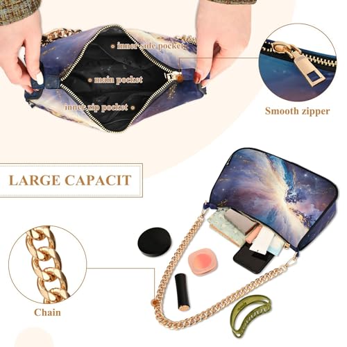 Painting Cosmic Galaxy Swirling Blue Clutch Handbags Womens Ladies Shoulder Bag Prints Small Hobo Purse Zipper Closure Chain Strap4