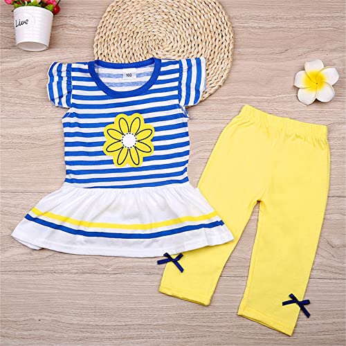Conjunto de calças leggings para meninas 2 peças listradas de verão 1-8 anos camiseta tops girassol