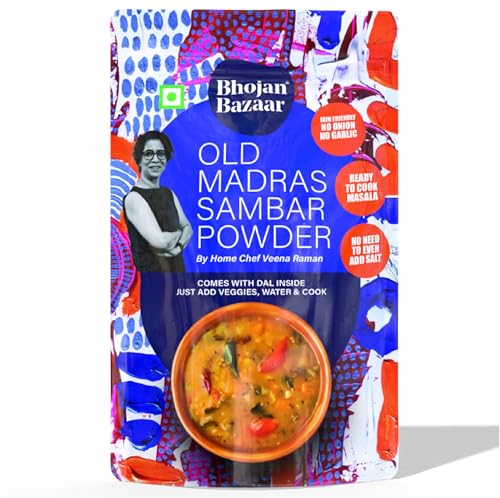 Image of Bhojan Bazaar Old Madras Sambar Powder 70 g | No Onion No Garlic Ready To Cook in 10 min | Serves 4 | South Indian Sambar With Dal | Free From Preservatives, Colours & Flavours