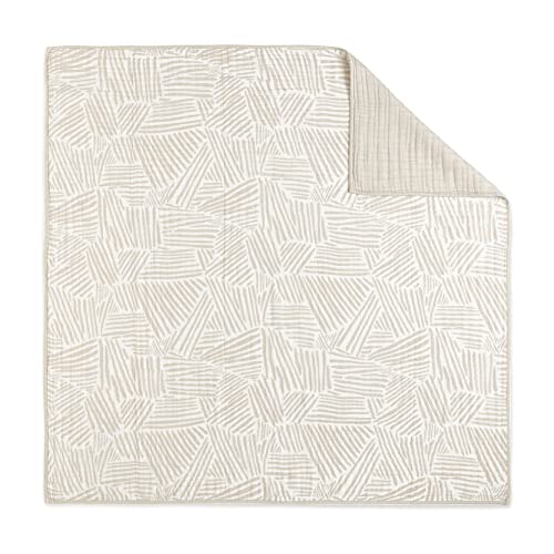 Image of Babyletto 100% Organic Cotton Quilt, GOTS-Certified, 3-Layers of Ultra-Soft and Breathable Muslin - Oat Stripe